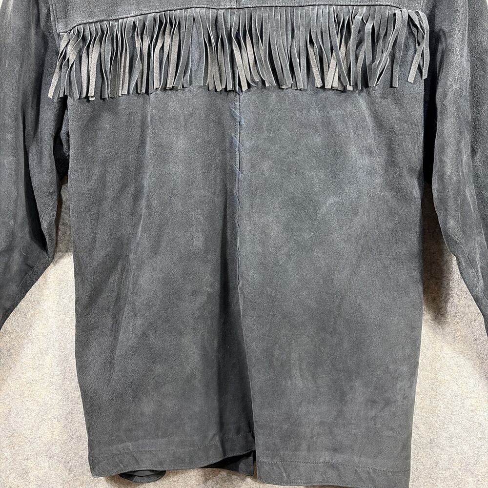 Vtg Adrienne Vittadini Women’s Petite Black Suede Jacket Leather Fringe 90s - Picture 12 of 14